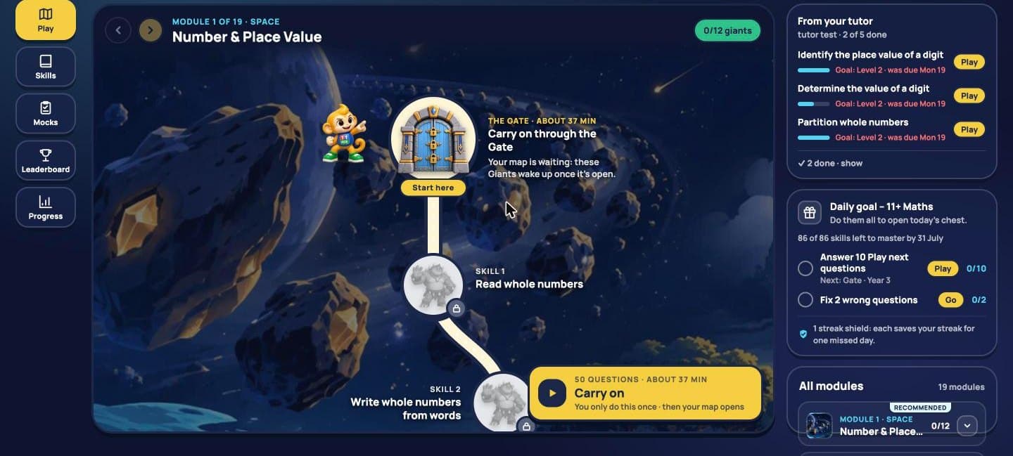The adventure map in Eleven Ace Learn
