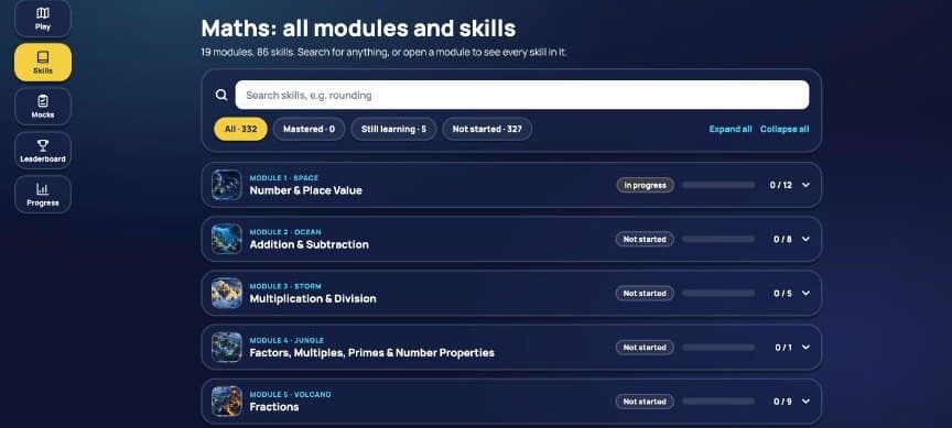 Every skill, searchable in Eleven Ace Learn