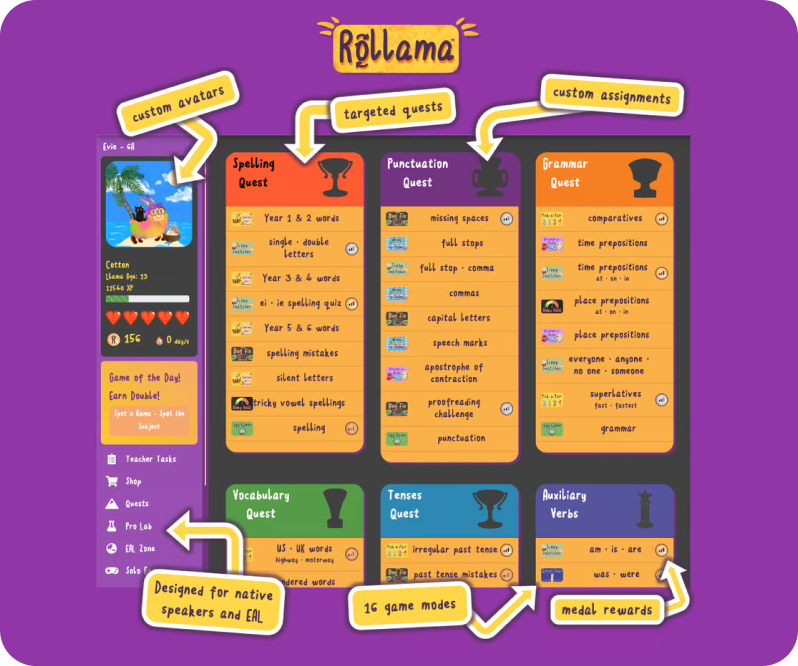 Epic English Adventure of Rollama: Game-Based Learning for Young Minds!